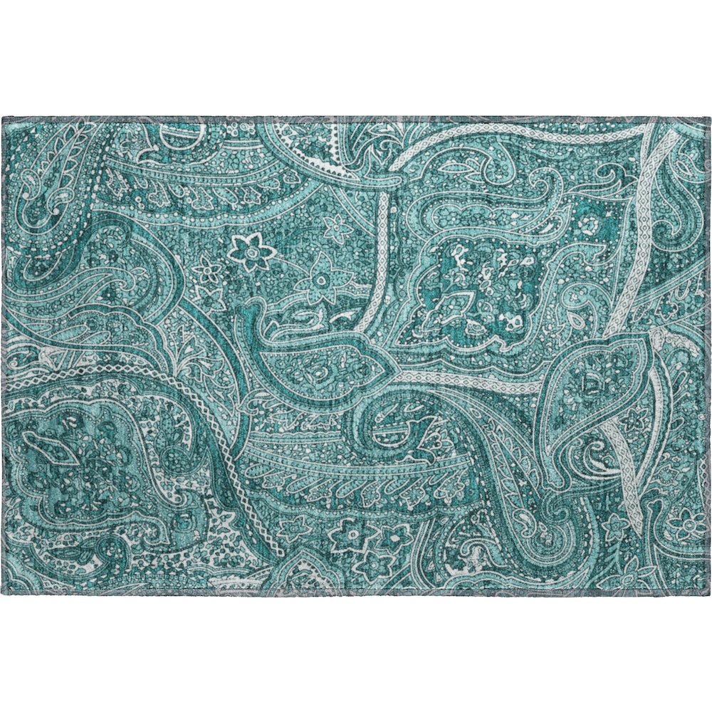 Premium Machine Washable Mayfield  Teal 1'8" x 2'6" Rug. Picture 1