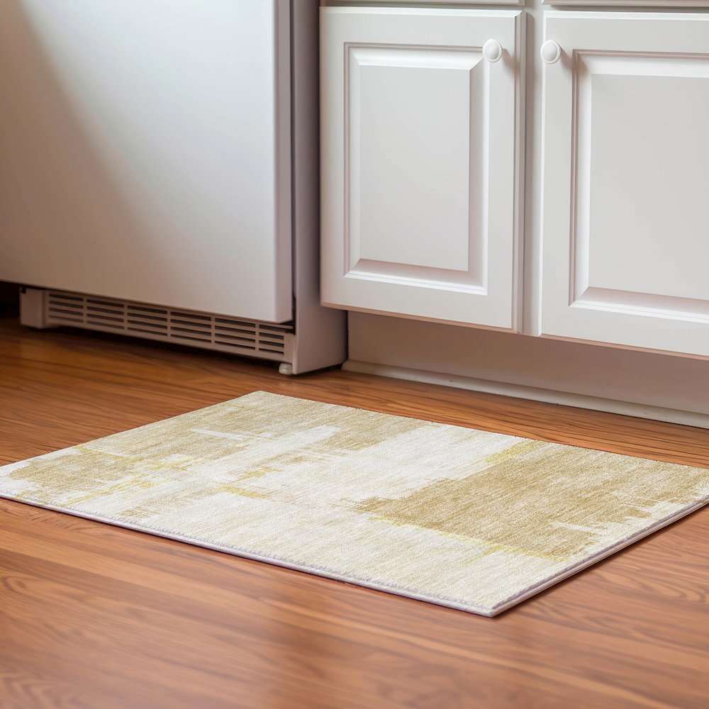 Premium Machine Washable Mayfield  Beige 1'8" x 2'6" Rug. Picture 5