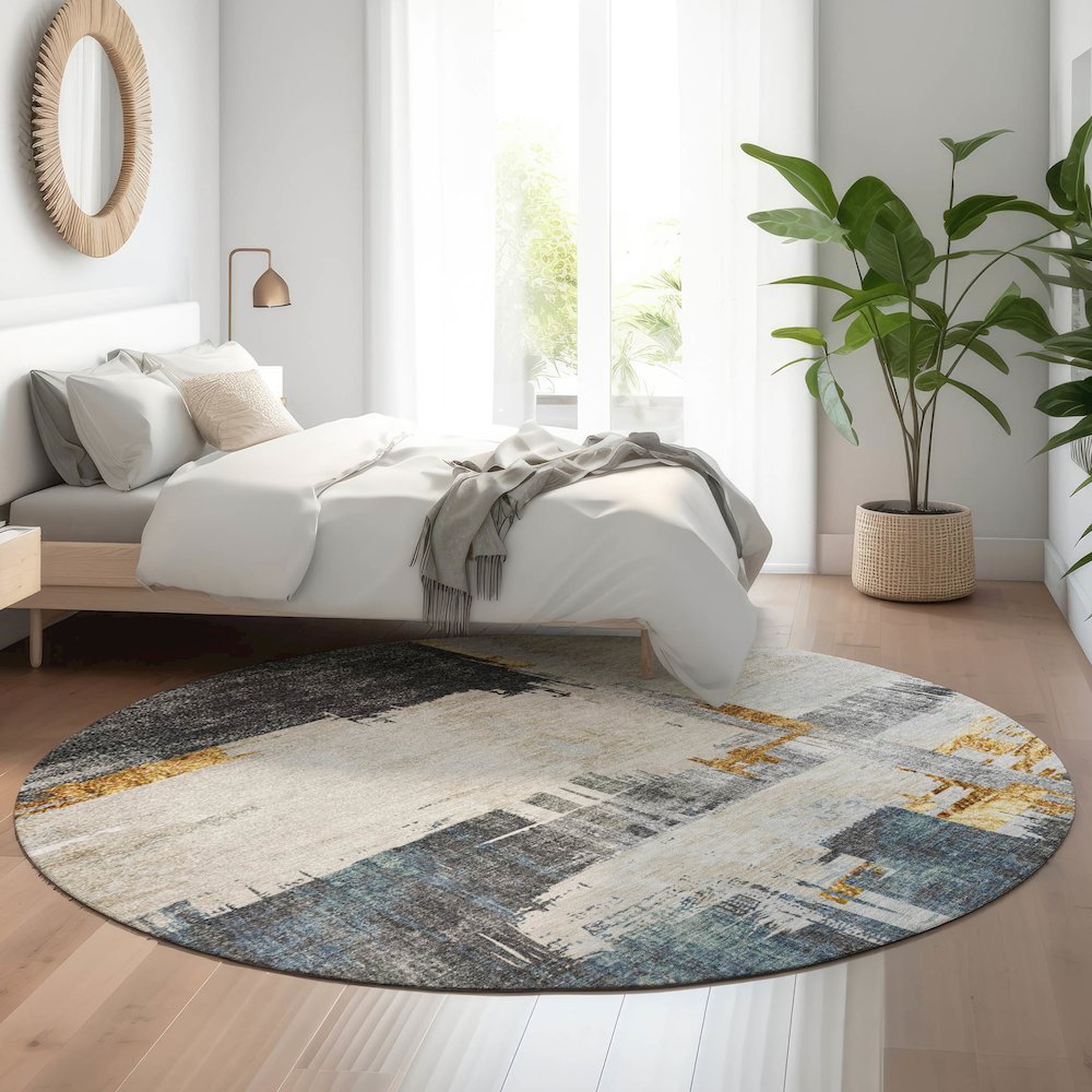 Premium Machine Washable Mayfield  Charcoal 8' x 8' Round Rug. Picture 5