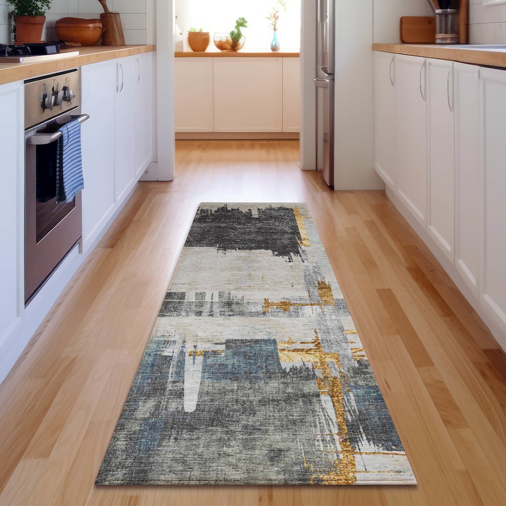 Premium Machine Washable Mayfield  Charcoal 2'3" x 7'6" Runner Rug. Picture 5