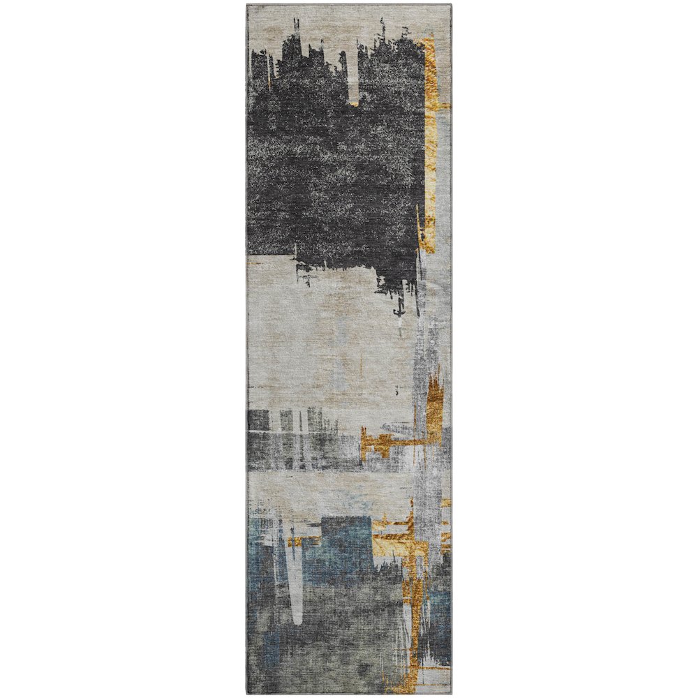 Premium Machine Washable Mayfield  Charcoal 2'3" x 7'6" Runner Rug. Picture 1