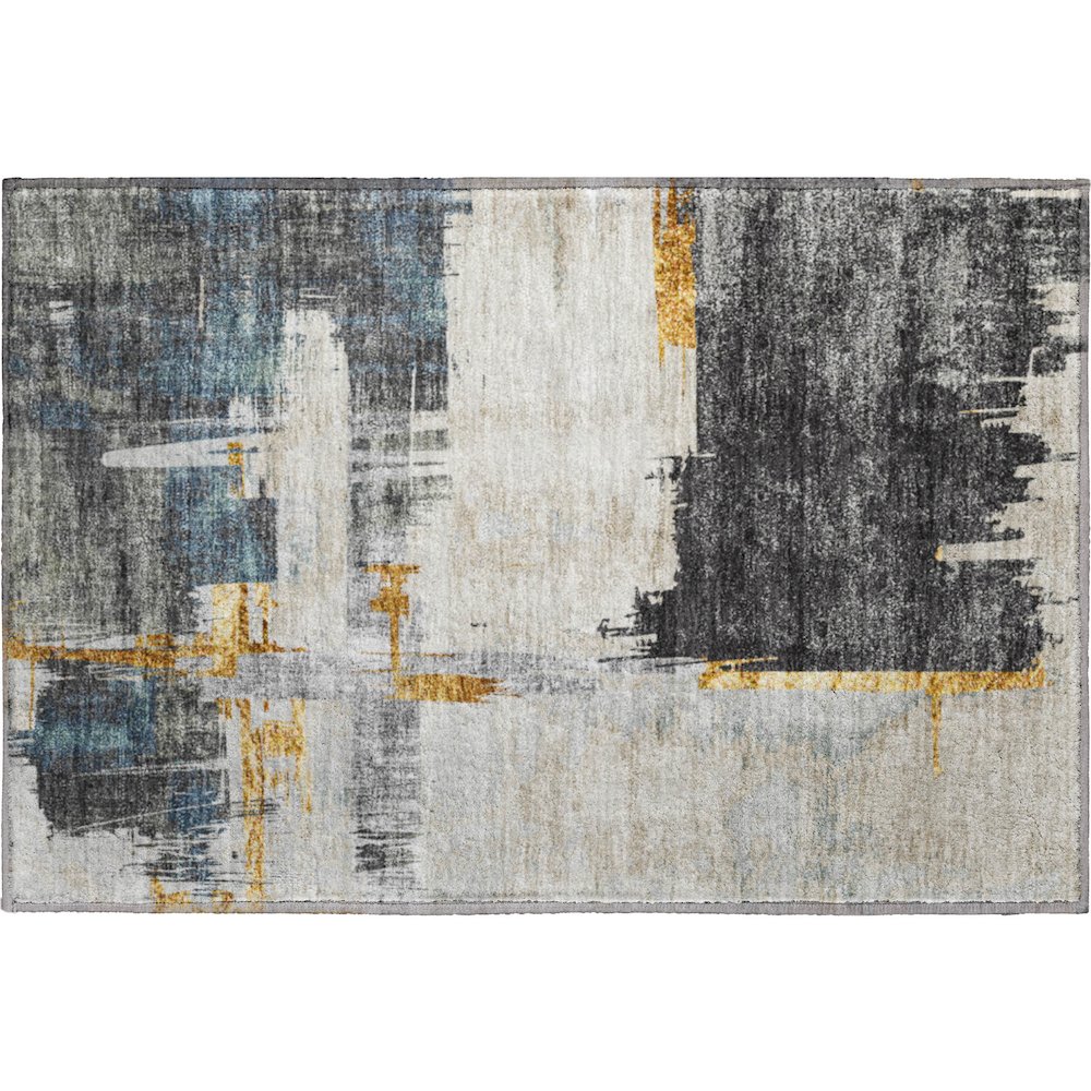 Premium Machine Washable Mayfield  Charcoal 1'8" x 2'6" Rug. Picture 1