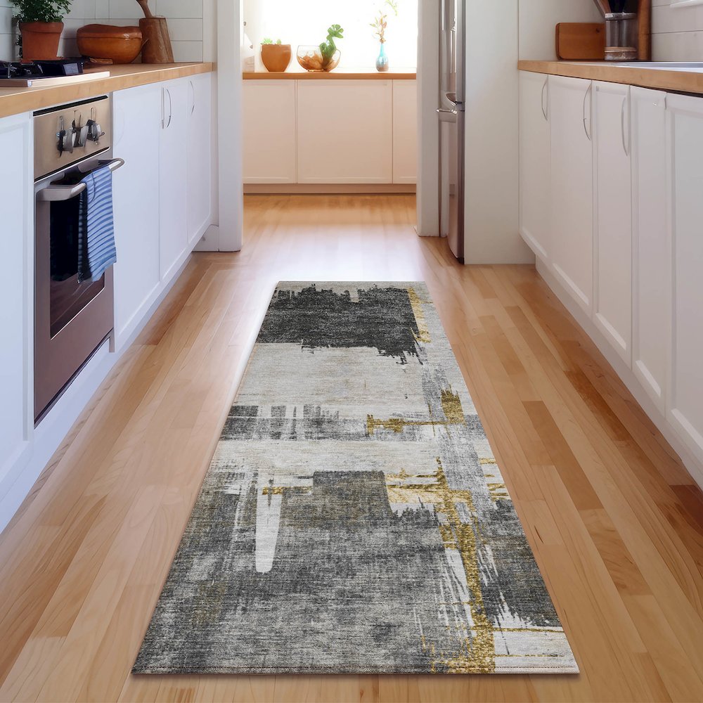 Premium Machine Washable Mayfield  Gray 2'3" x 7'6" Runner Rug. Picture 5