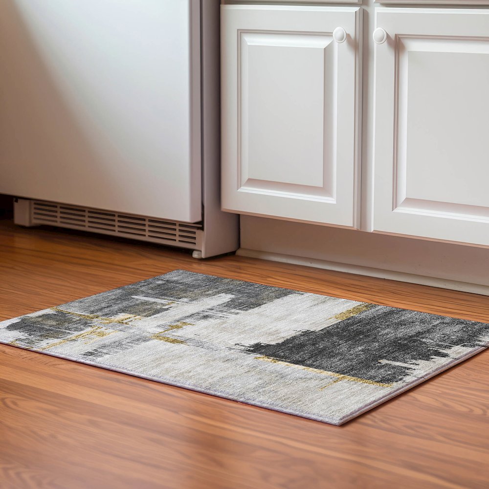 Premium Machine Washable Mayfield  Gray 1'8" x 2'6" Rug. Picture 5