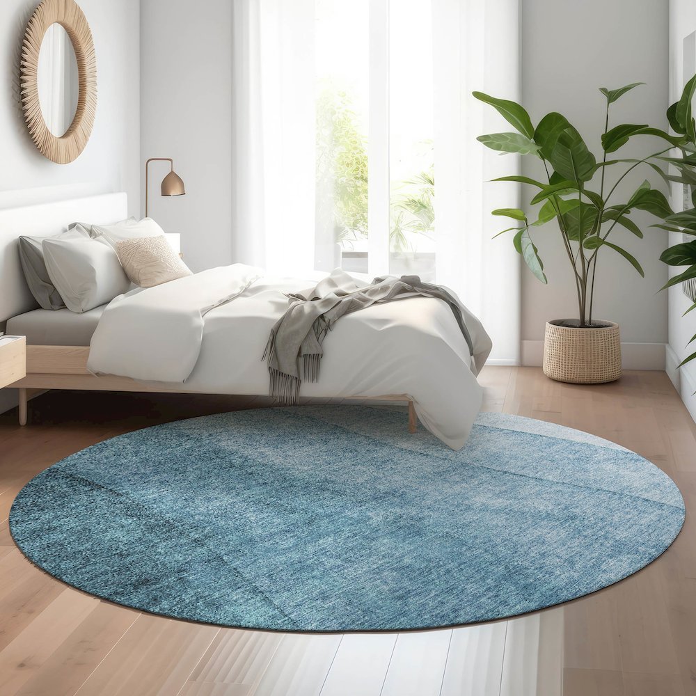 Premium Machine Washable Mayfield  Blue 8' x 8' Round Rug. Picture 5