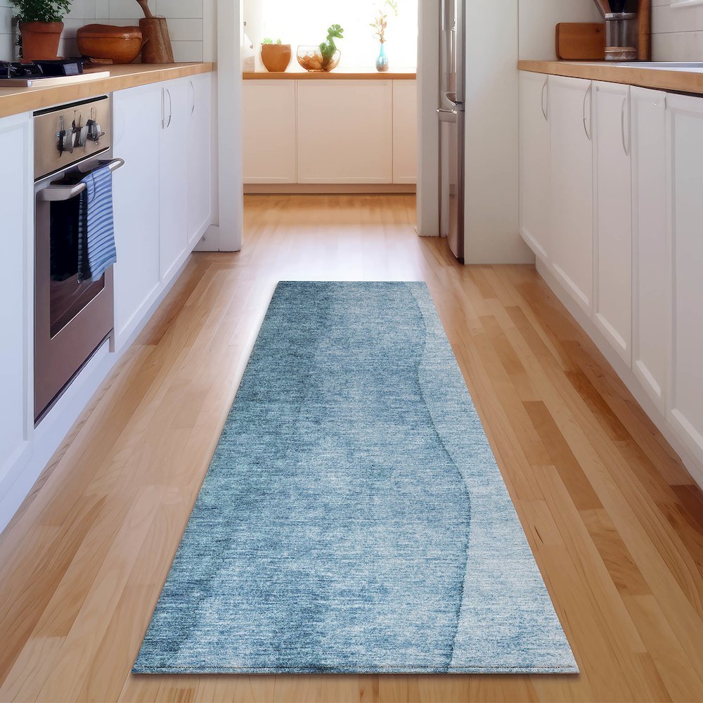Premium Machine Washable Mayfield  Blue 2'3" x 7'6" Runner Rug. Picture 5