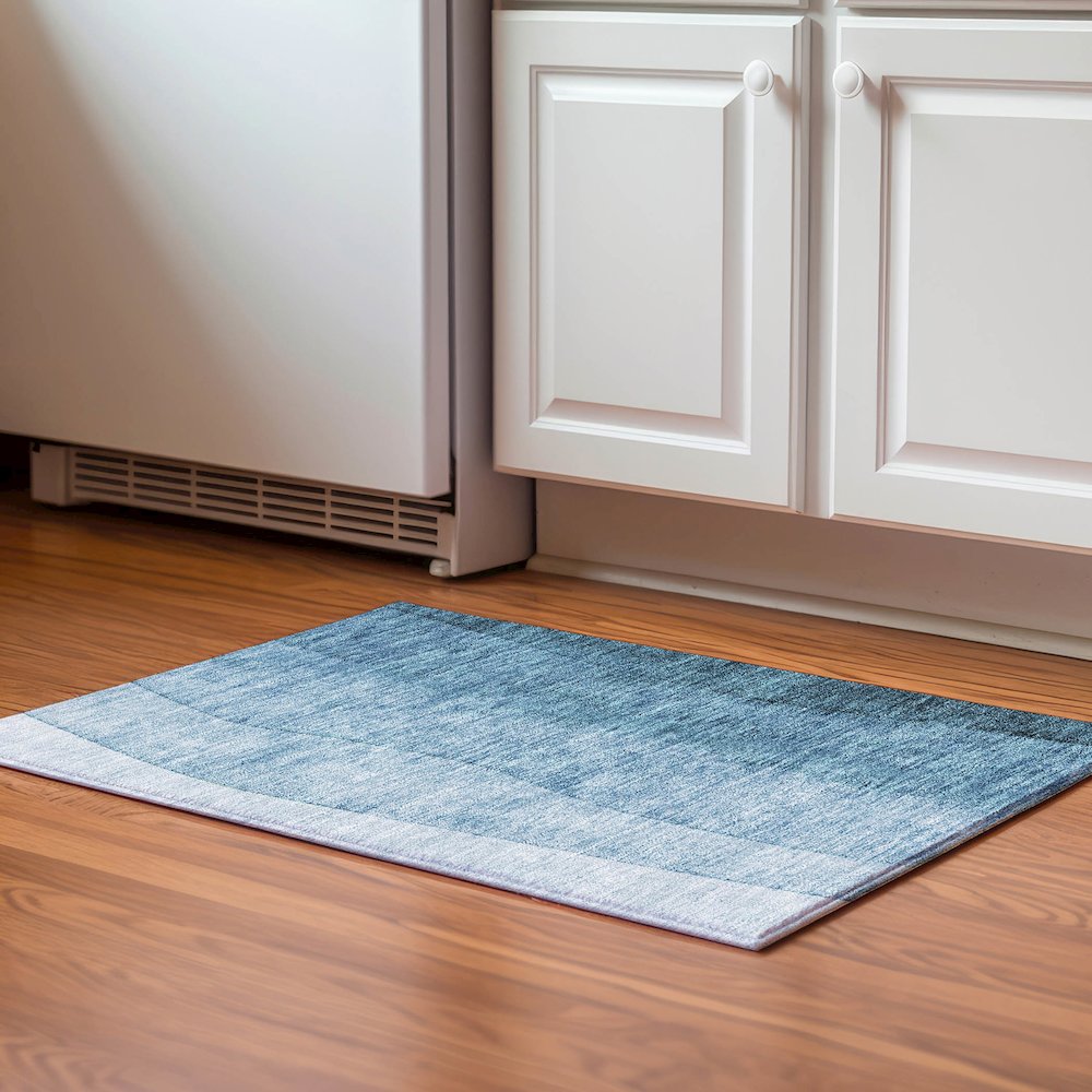 Premium Machine Washable Mayfield  Blue 1'8" x 2'6" Rug. Picture 5
