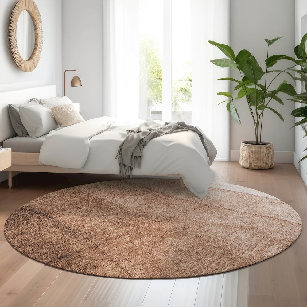Premium Machine Washable Mayfield  Brown 8' x 8' Round Rug. Picture 5