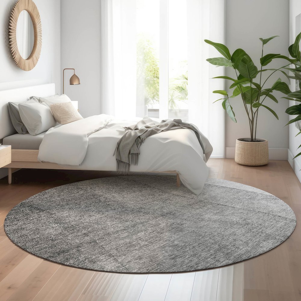 Premium Machine Washable Mayfield  Gray 8' x 8' Round Rug. Picture 5