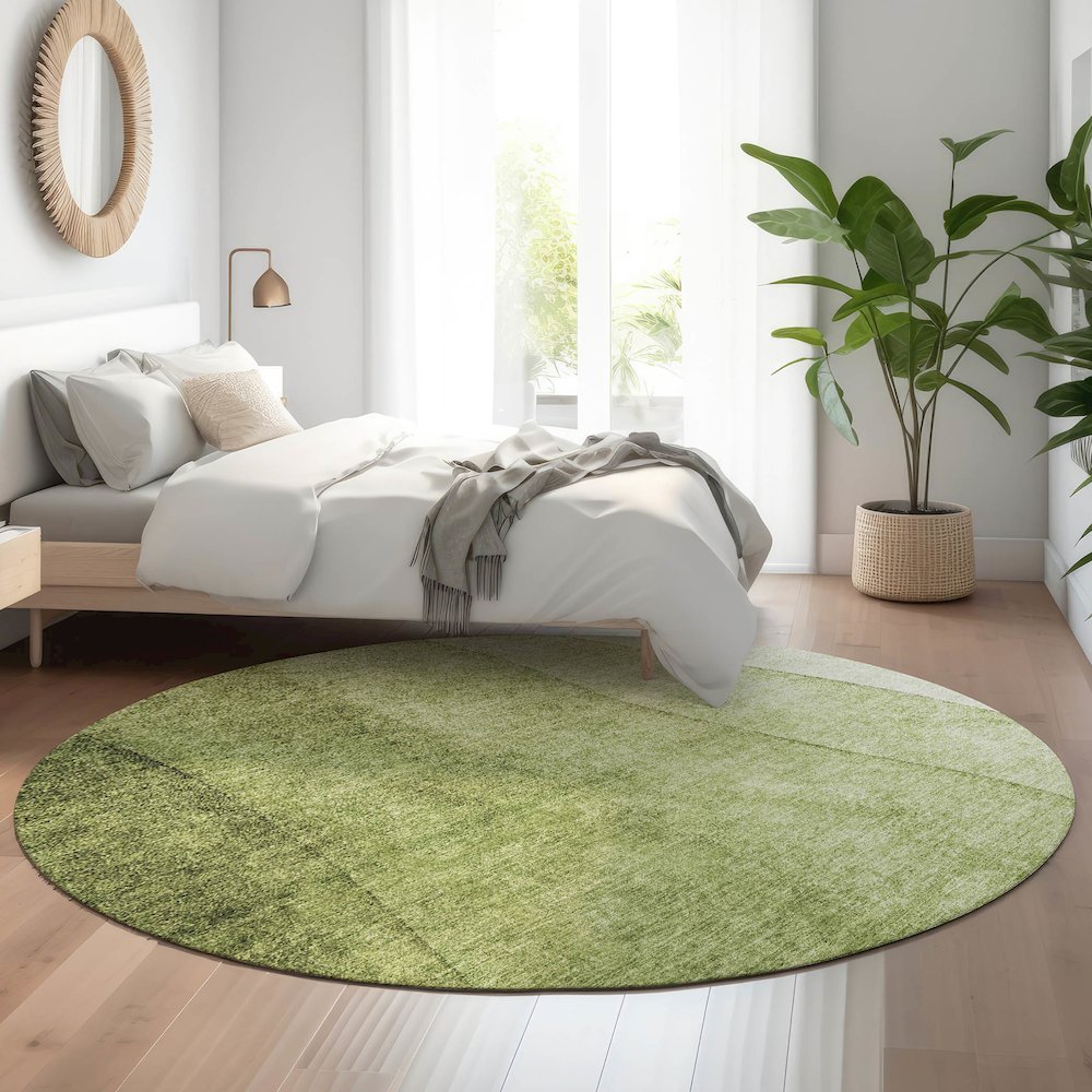 Premium Machine Washable Mayfield  Olive 8' x 8' Round Rug. Picture 5