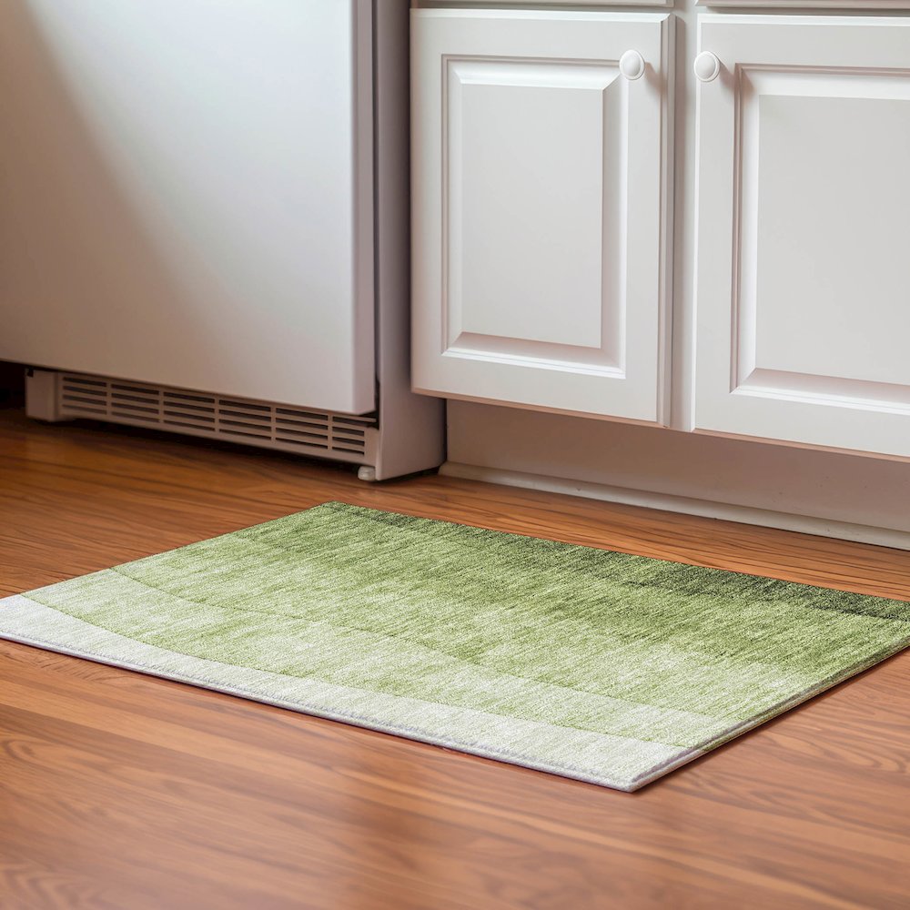 Premium Machine Washable Mayfield  Olive 1'8" x 2'6" Rug. Picture 5