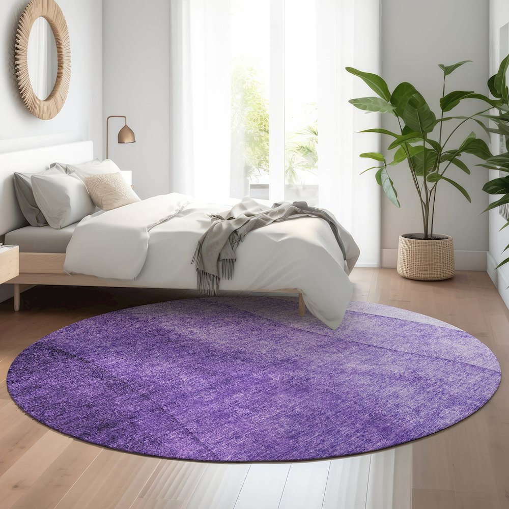 Premium Machine Washable Mayfield  Purple 8' x 8' Round Rug. Picture 5