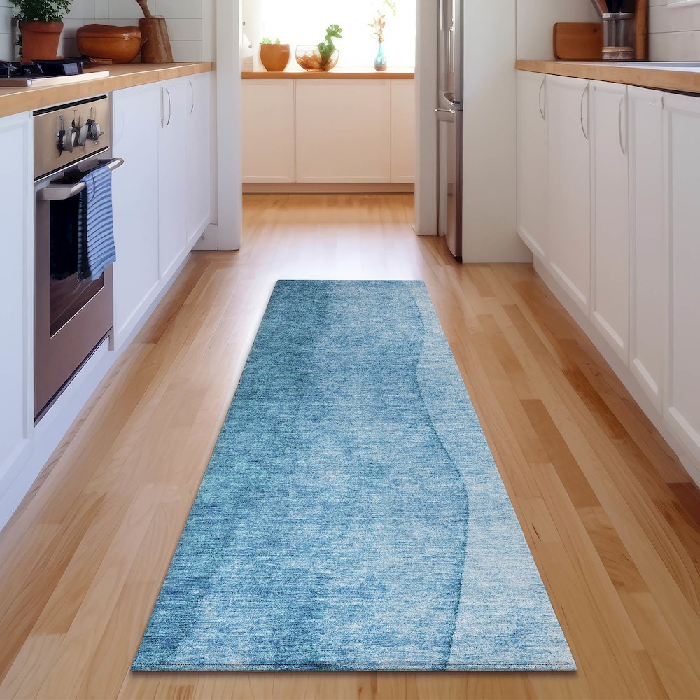 Premium Machine Washable Mayfield  Teal 2'3" x 7'6" Runner Rug. Picture 5