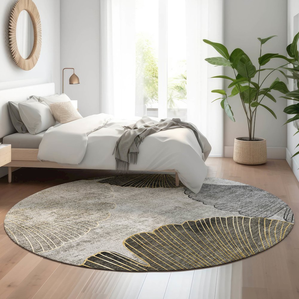 Premium Machine Washable Mayfield  Gray 8' x 8' Round Rug. Picture 5