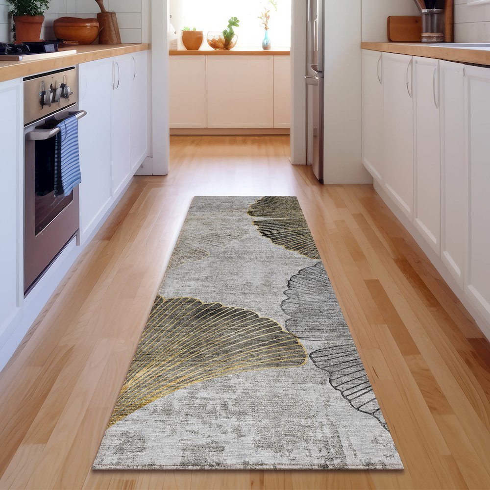 Premium Machine Washable Mayfield  Gray 2'3" x 7'6" Runner Rug. Picture 5