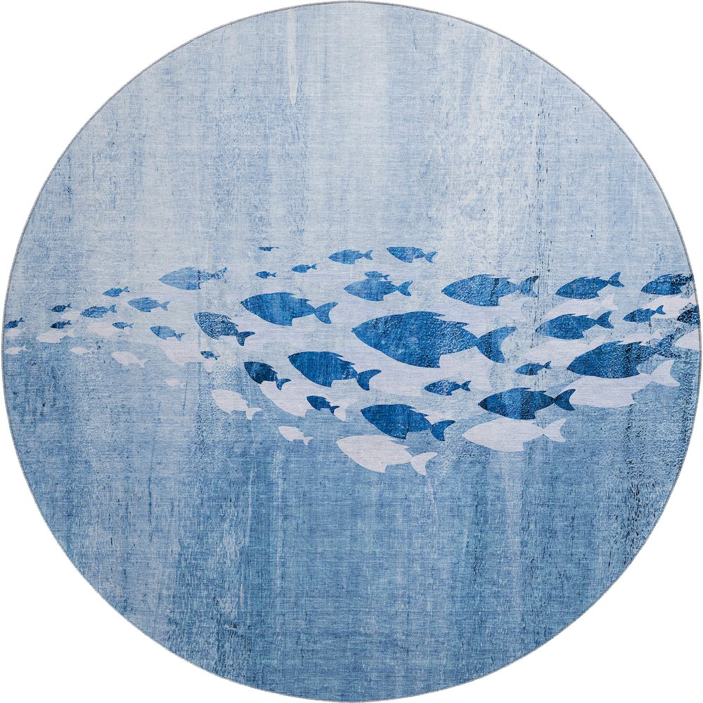 Premium Machine Washable Mayfield  Blue 8' x 8' Round Rug. Picture 1