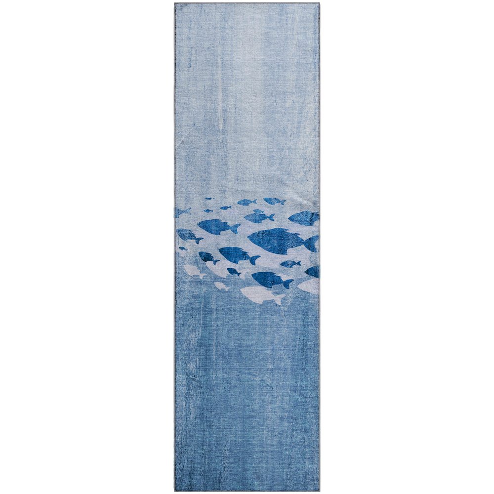 Premium Machine Washable Mayfield  Blue 2'3" x 7'6" Runner Rug. Picture 1