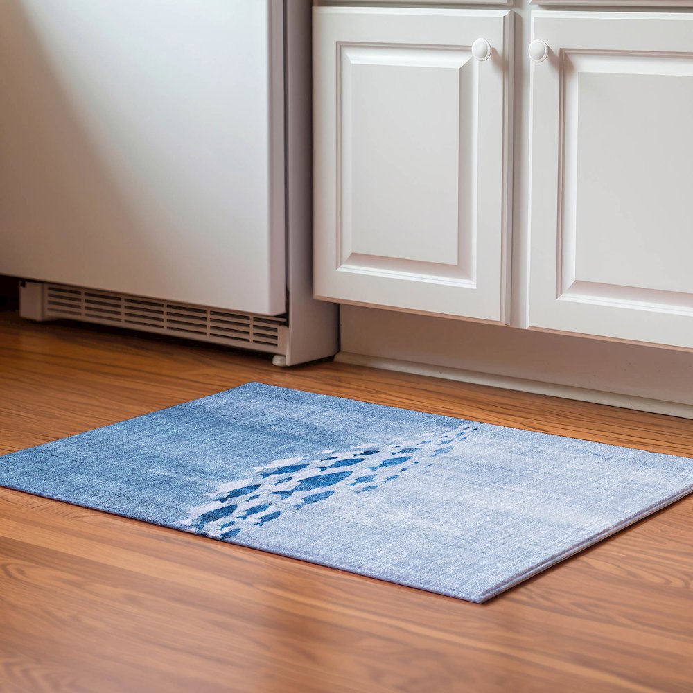 Premium Machine Washable Mayfield  Blue 1'8" x 2'6" Rug. Picture 5
