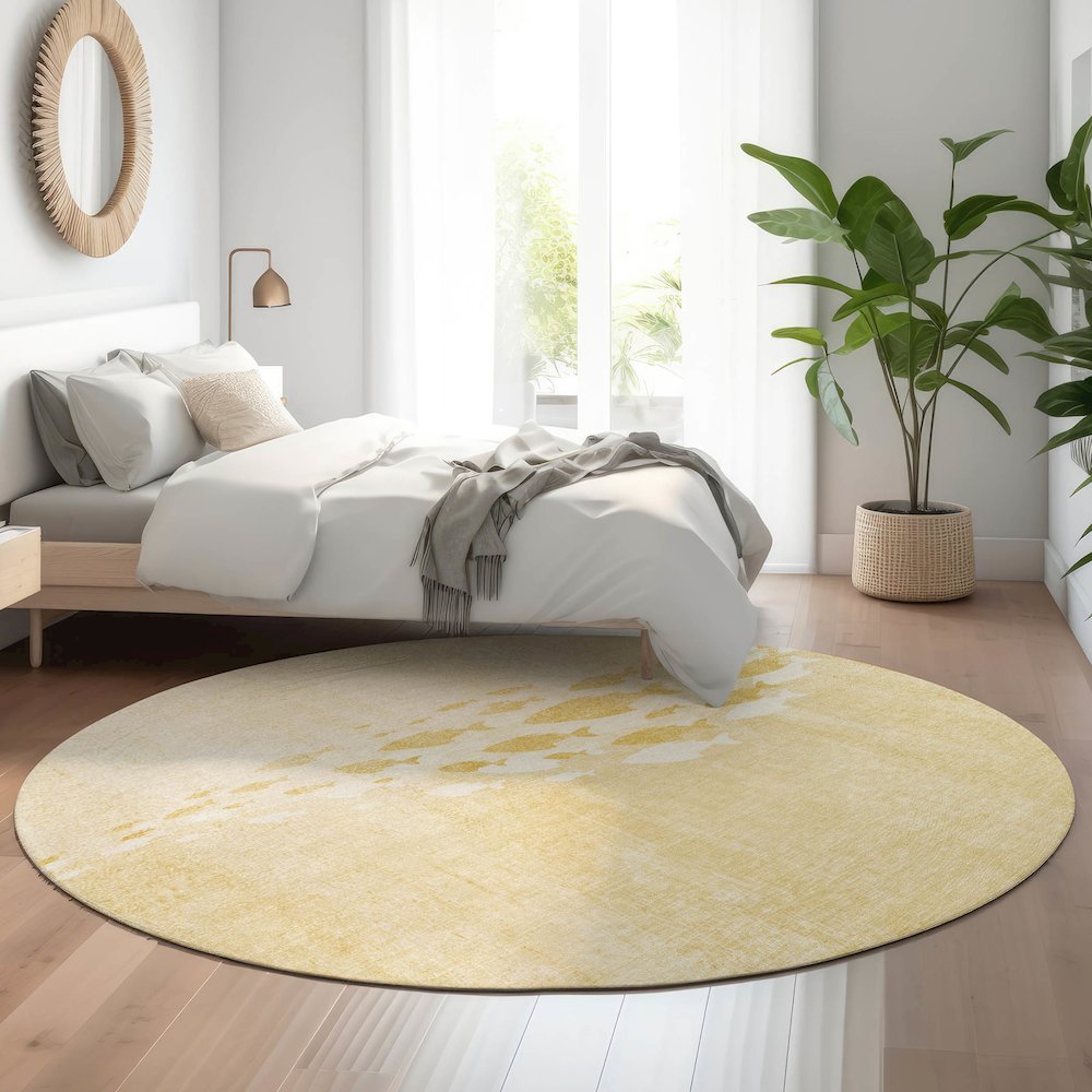 Premium Machine Washable Mayfield  Gold 8' x 8' Round Rug. Picture 5