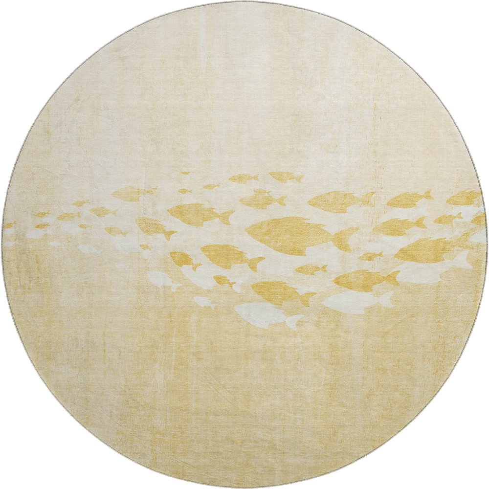 Premium Machine Washable Mayfield  Gold 8' x 8' Round Rug. Picture 1