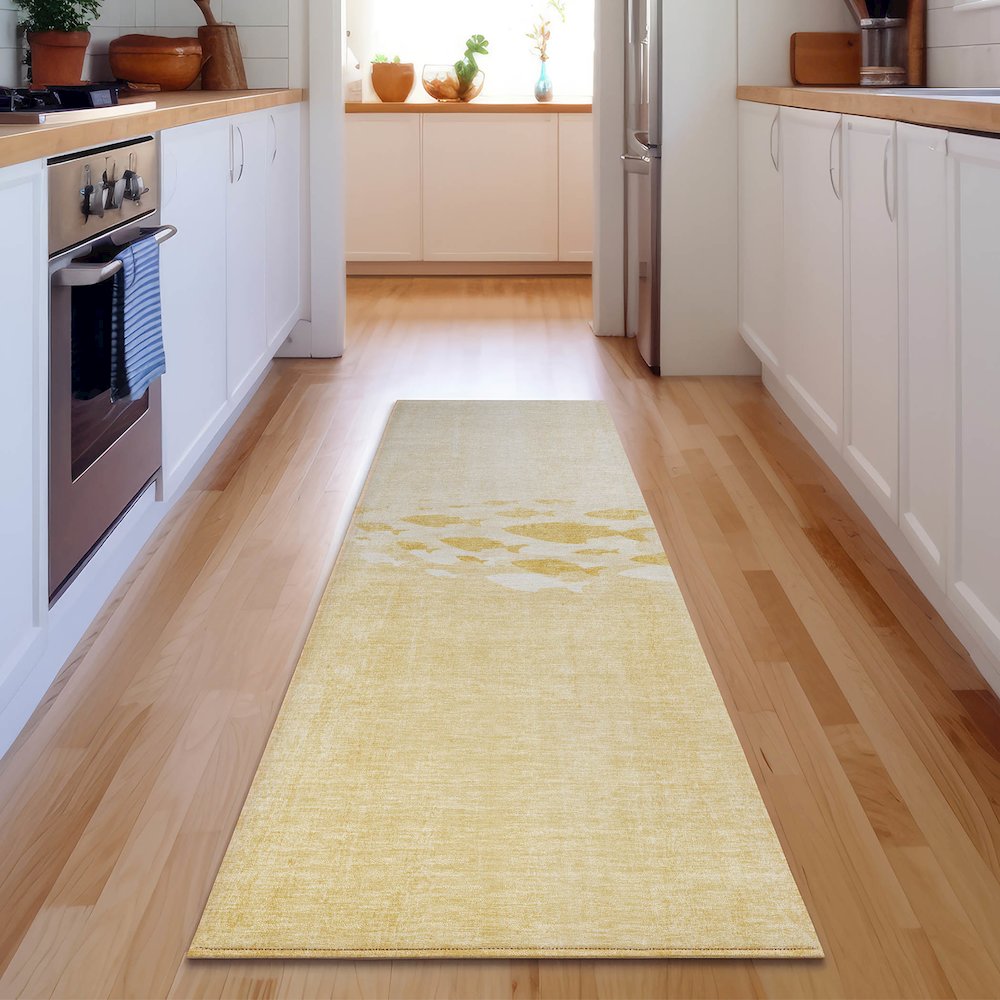 Premium Machine Washable Mayfield  Gold 2'3" x 7'6" Runner Rug. Picture 5