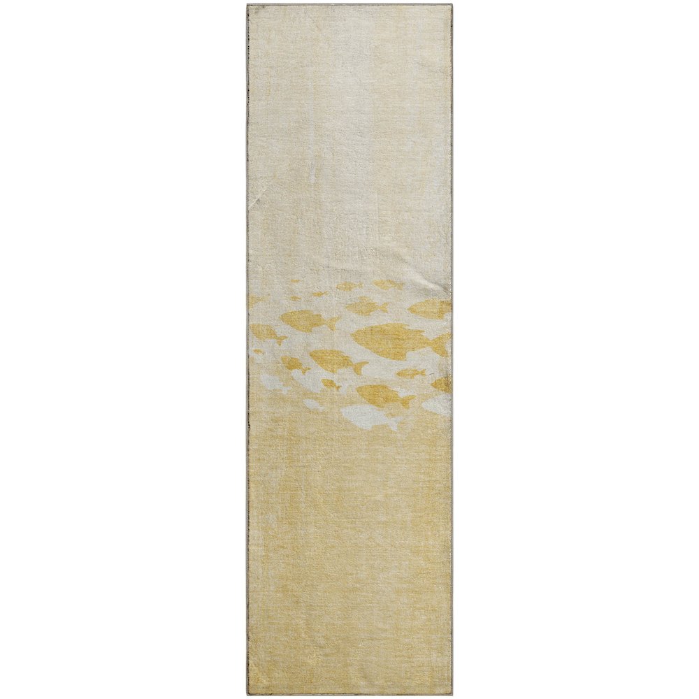 Premium Machine Washable Mayfield  Gold 2'3" x 7'6" Runner Rug. Picture 1