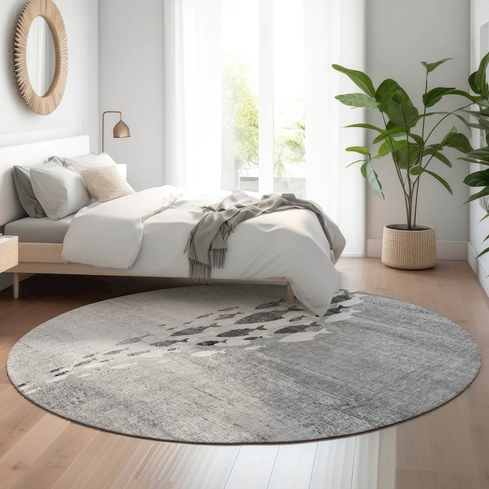Premium Machine Washable Mayfield  Gray 8' x 8' Round Rug. Picture 5