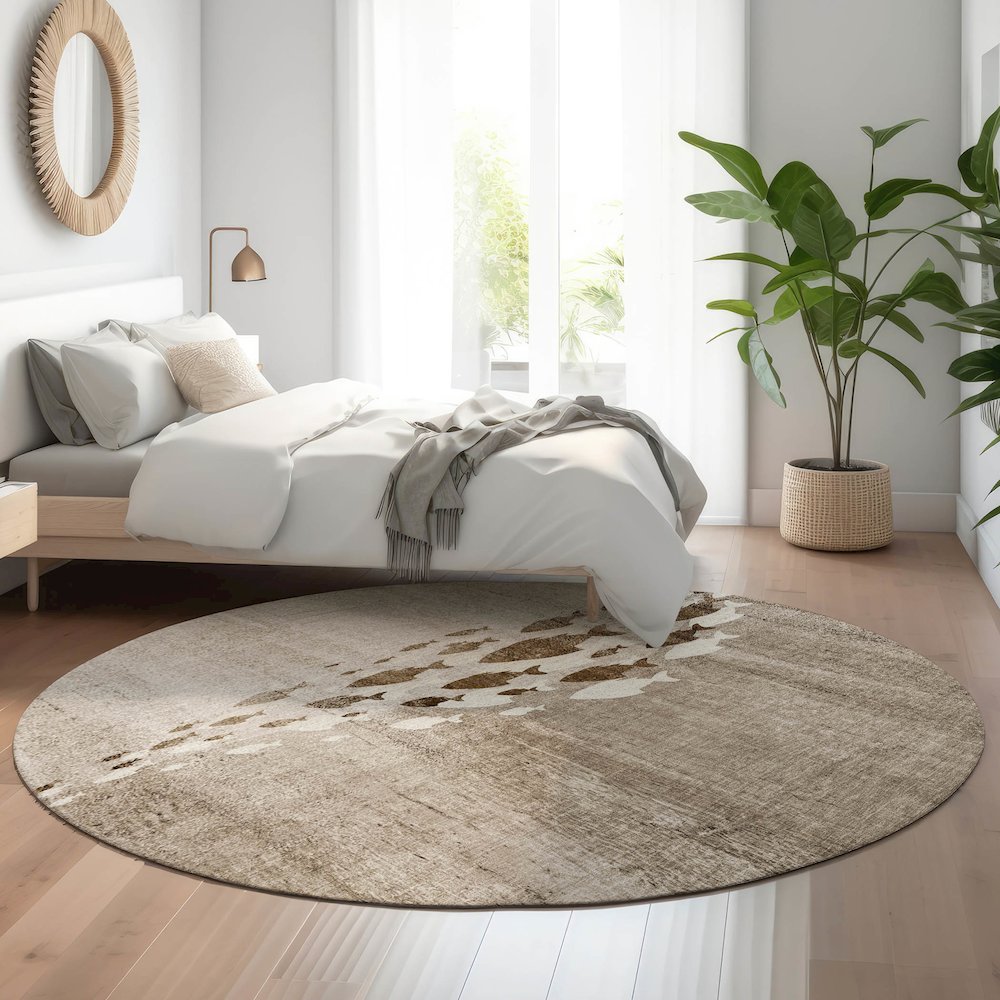 Premium Machine Washable Mayfield  Taupe 8' x 8' Round Rug. Picture 5