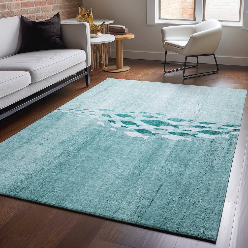 Premium Machine Washable Mayfield  Teal 2'6" x 3'10" Rug. Picture 5