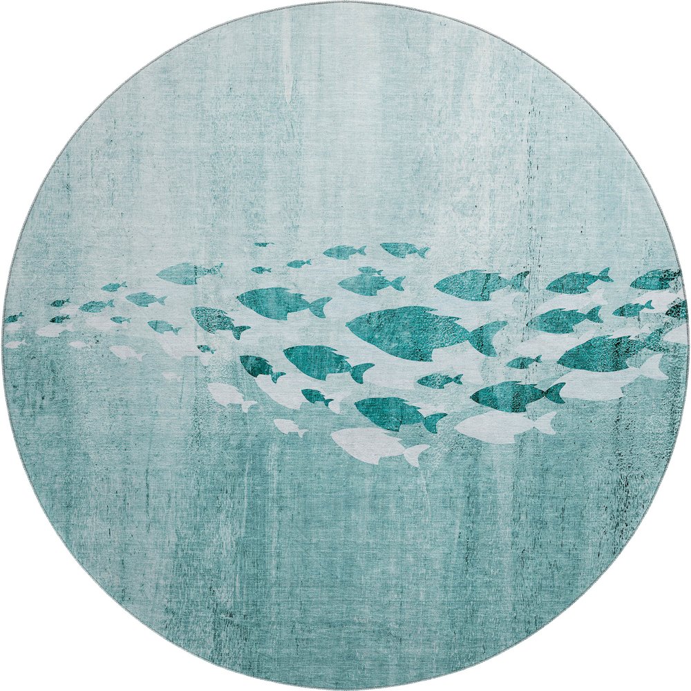 Premium Machine Washable Mayfield  Teal 8' x 8' Round Rug. Picture 1
