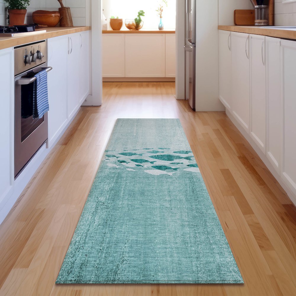 Premium Machine Washable Mayfield  Teal 2'3" x 7'6" Runner Rug. Picture 5