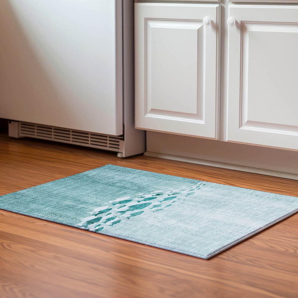 Premium Machine Washable Mayfield  Teal 1'8" x 2'6" Rug. Picture 5