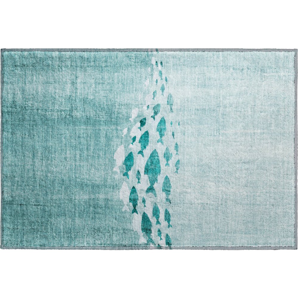 Premium Machine Washable Mayfield  Teal 1'8" x 2'6" Rug. Picture 1