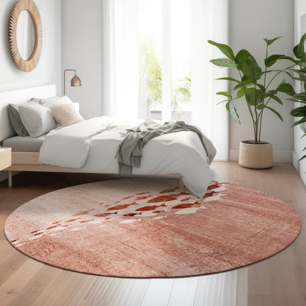 Premium Machine Washable Mayfield  Terracotta 8' x 8' Round Rug. Picture 5