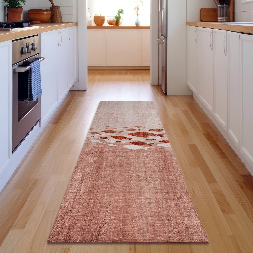 Premium Machine Washable Mayfield  Terracotta 2'3" x 7'6" Runner Rug. Picture 5