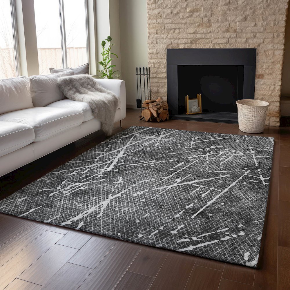 Premium Machine Washable Mayfield  Charcoal 2'6" x 3'10" Rug. Picture 6