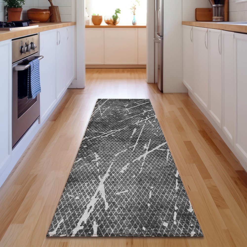 Premium Machine Washable Mayfield  Charcoal 2'3" x 7'6" Runner Rug. Picture 5