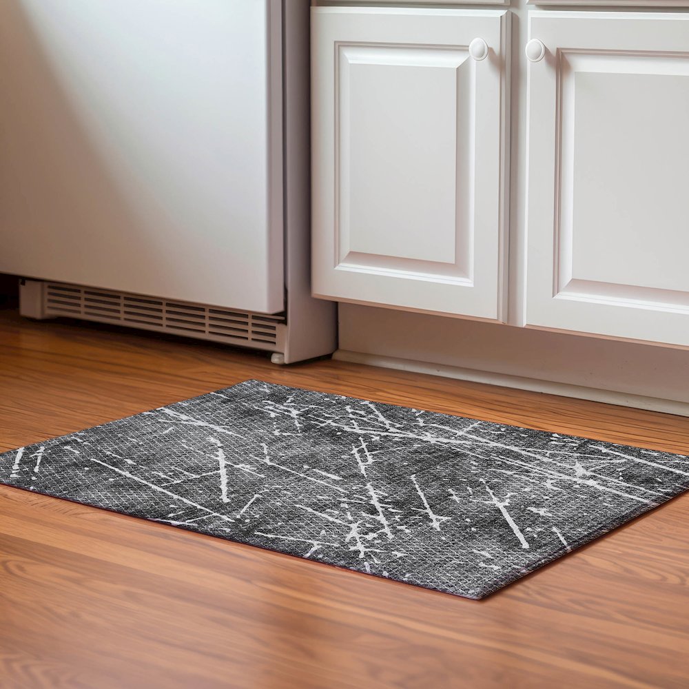 Premium Machine Washable Mayfield  Charcoal 1'8" x 2'6" Rug. Picture 5