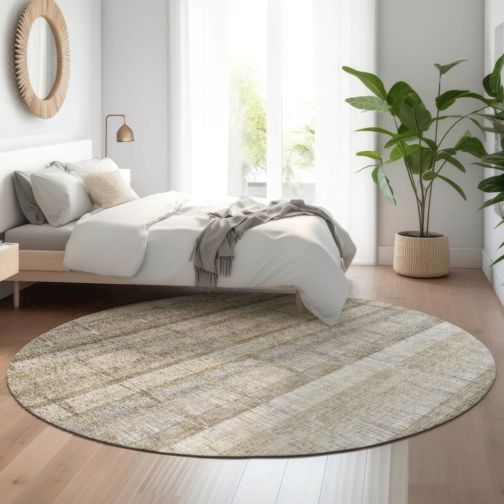 Premium Machine Washable Mayfield  Taupe 8' x 8' Round Rug. Picture 5