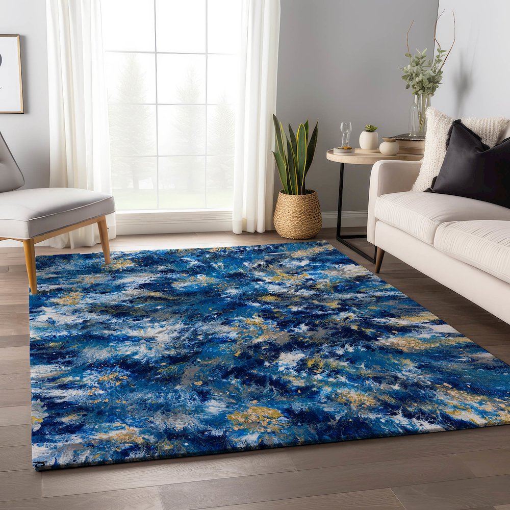 Premium Machine Washable Mayfield  Blue 2'6" x 3'10" Rug. Picture 5