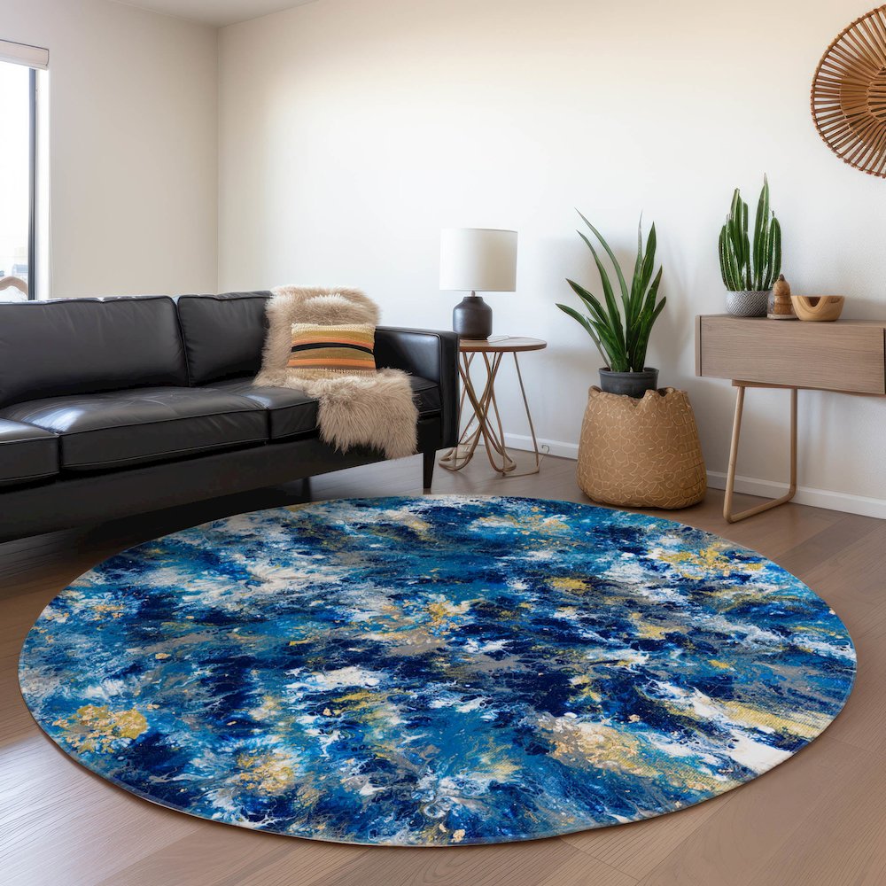Premium Machine Washable Mayfield  Blue 8' x 8' Round Rug. Picture 5
