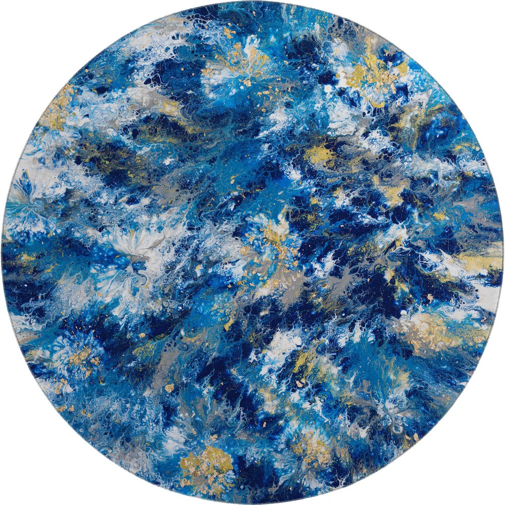 Premium Machine Washable Mayfield  Blue 8' x 8' Round Rug. Picture 1