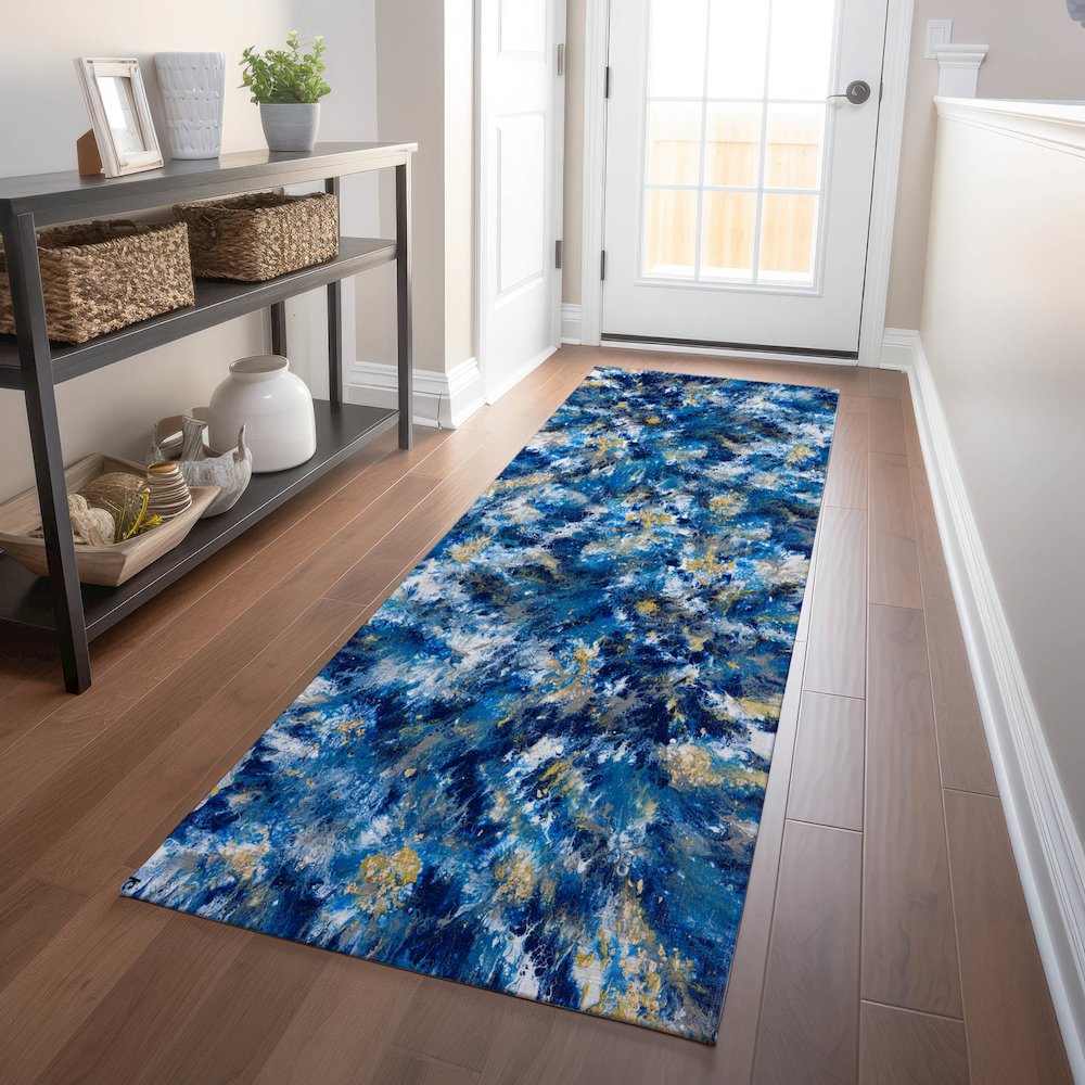 Premium Machine Washable Mayfield  Blue 2'3" x 7'6" Runner Rug. Picture 5