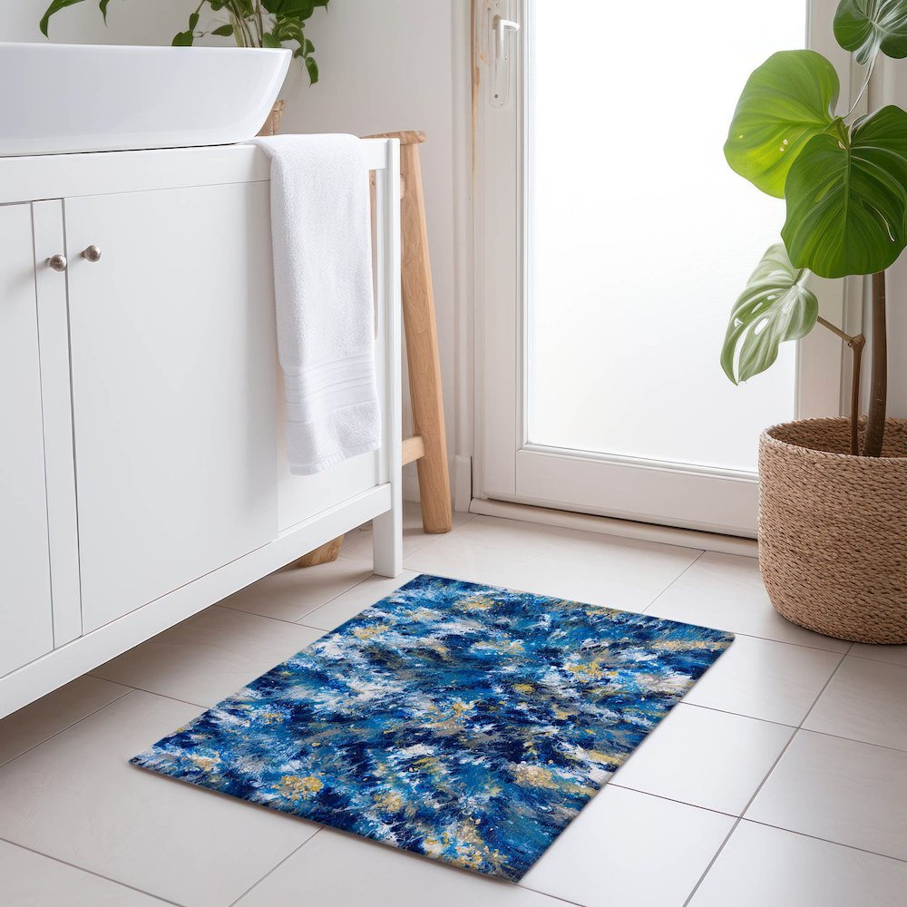 Premium Machine Washable Mayfield  Blue 1'8" x 2'6" Rug. Picture 5