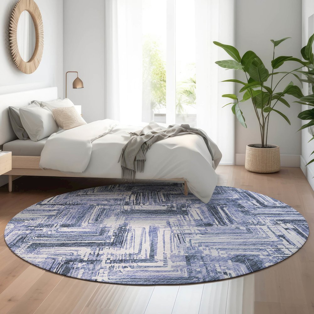 Premium Machine Washable Mayfield  Blue 8' x 8' Round Rug. Picture 5