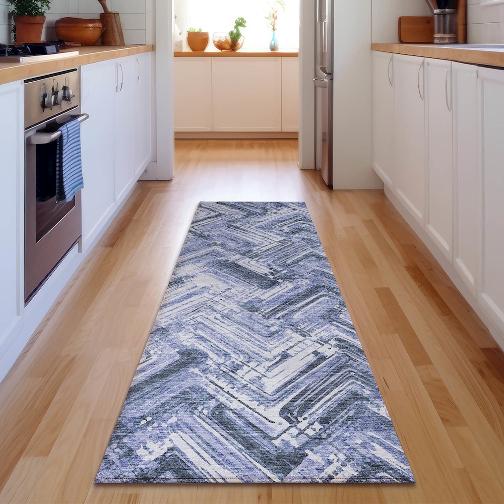 Premium Machine Washable Mayfield  Blue 2'3" x 7'6" Runner Rug. Picture 5