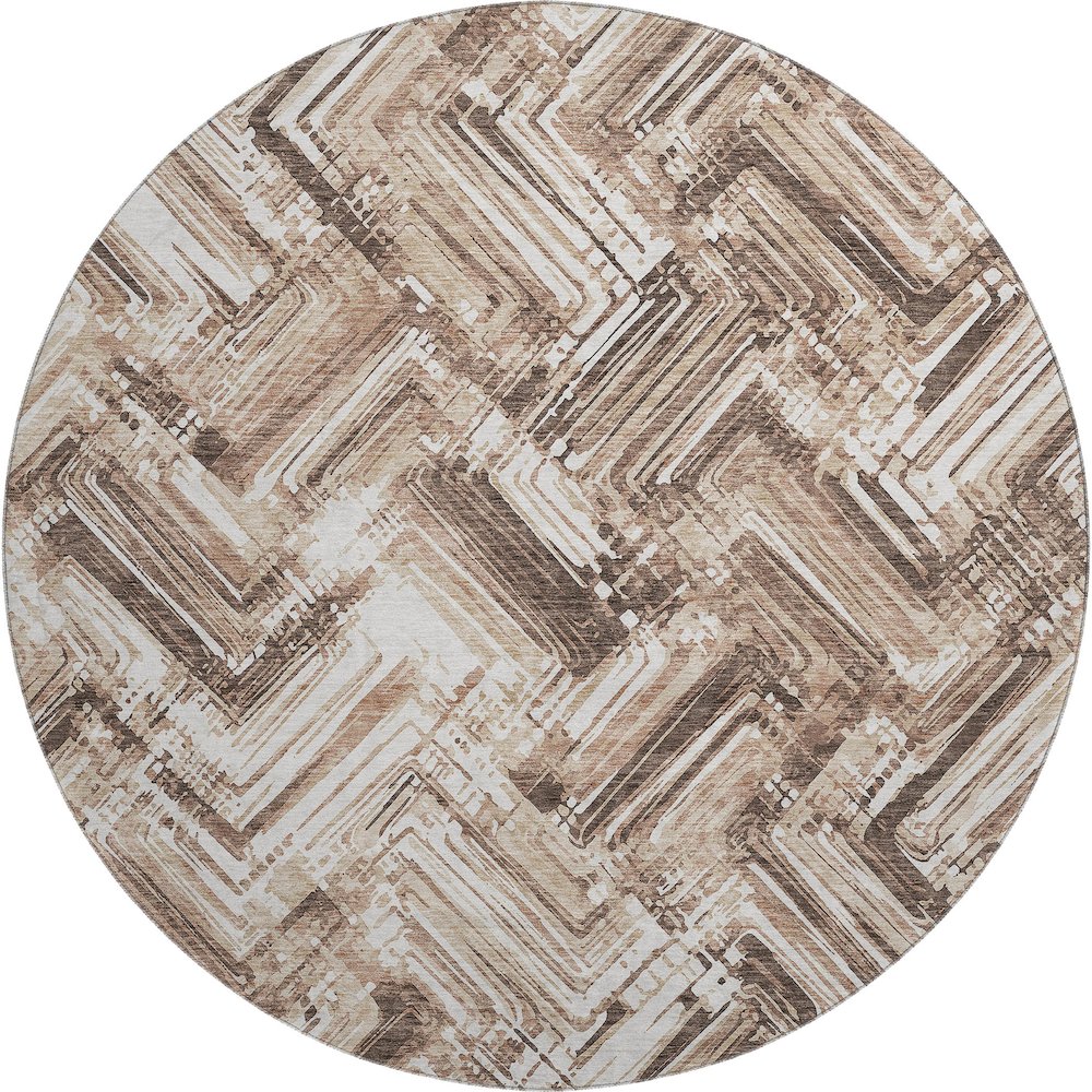 Premium Machine Washable Mayfield  Brown 8' x 8' Round Rug. Picture 1