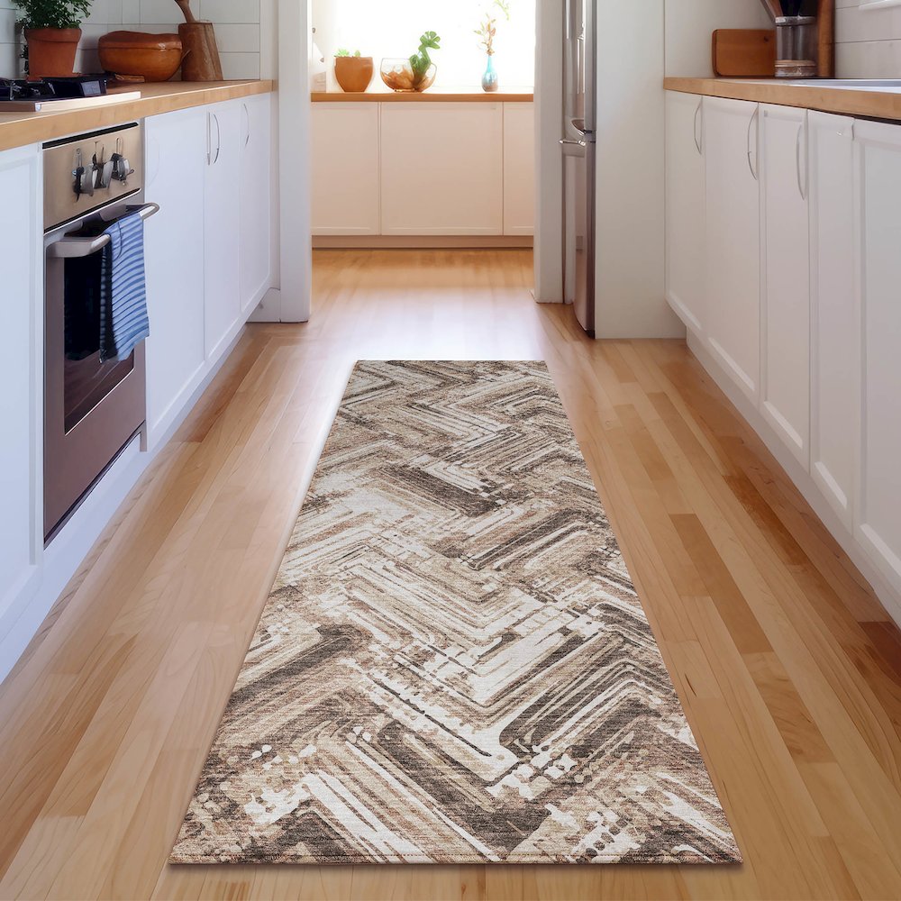 Premium Machine Washable Mayfield  Brown 2'3" x 7'6" Runner Rug. Picture 5