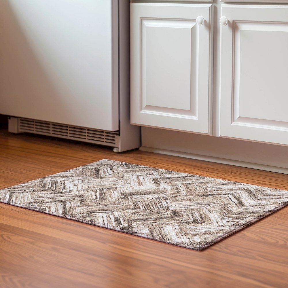 Premium Machine Washable Mayfield  Brown 1'8" x 2'6" Rug. Picture 5