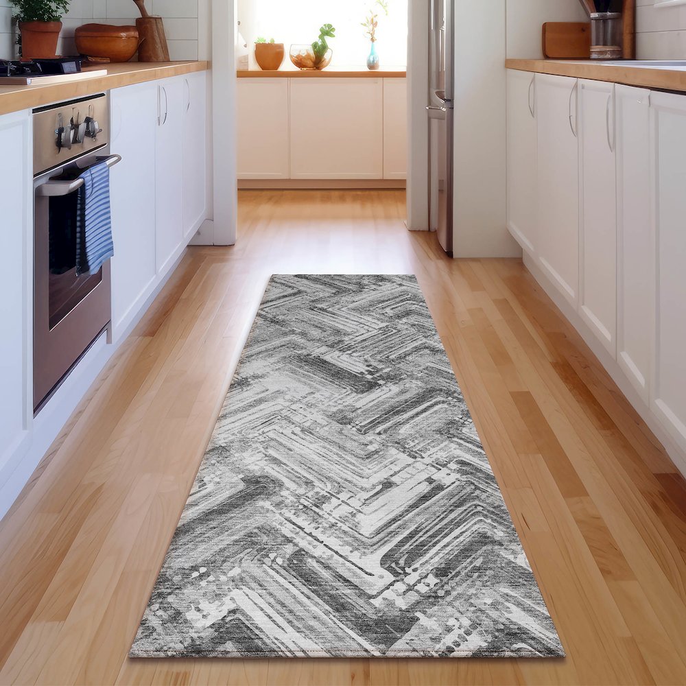Premium Machine Washable Mayfield  Gray 2'3" x 7'6" Runner Rug. Picture 5